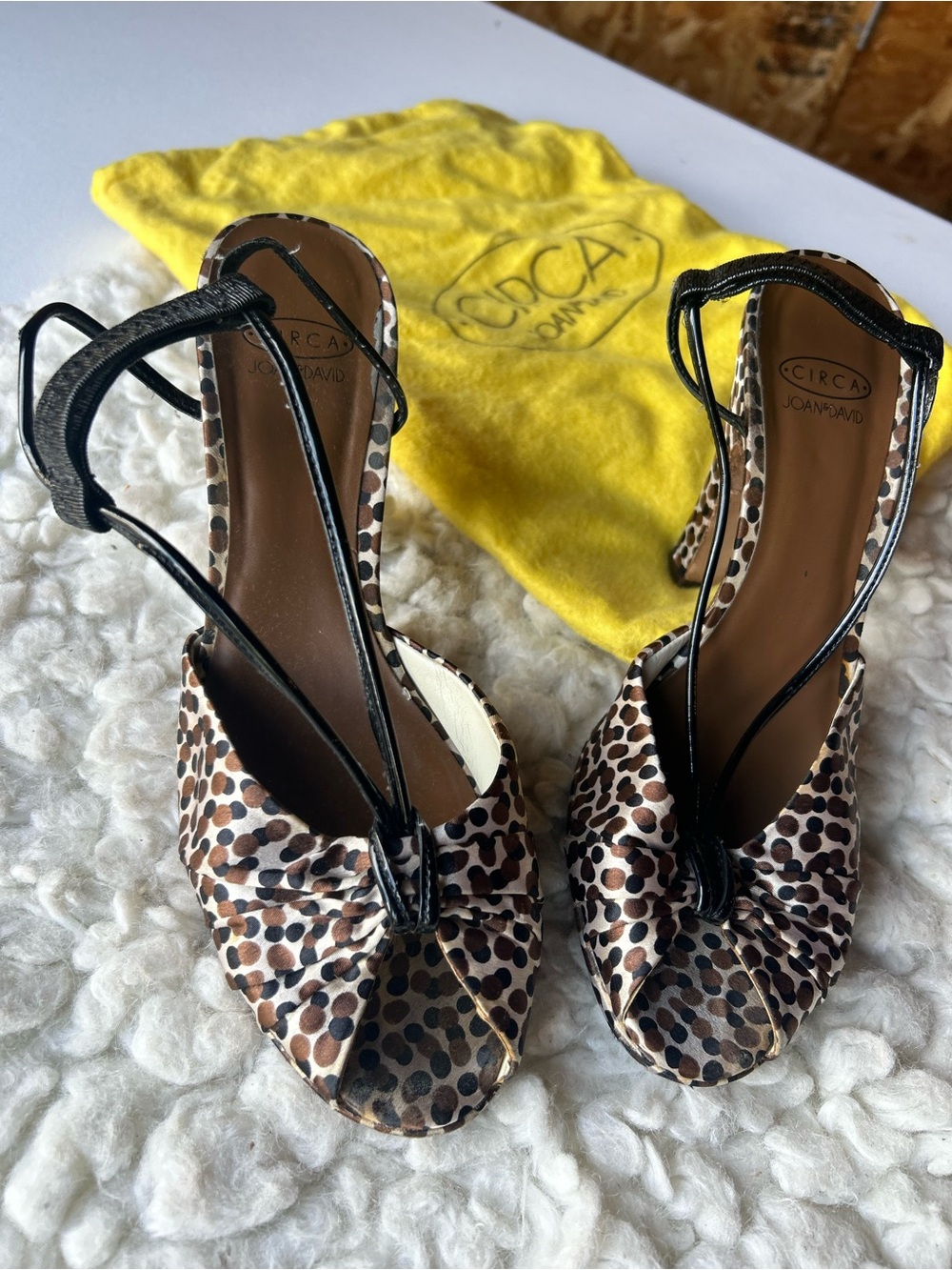Joan & David Brown and Black Polka Dot Slingback Heels